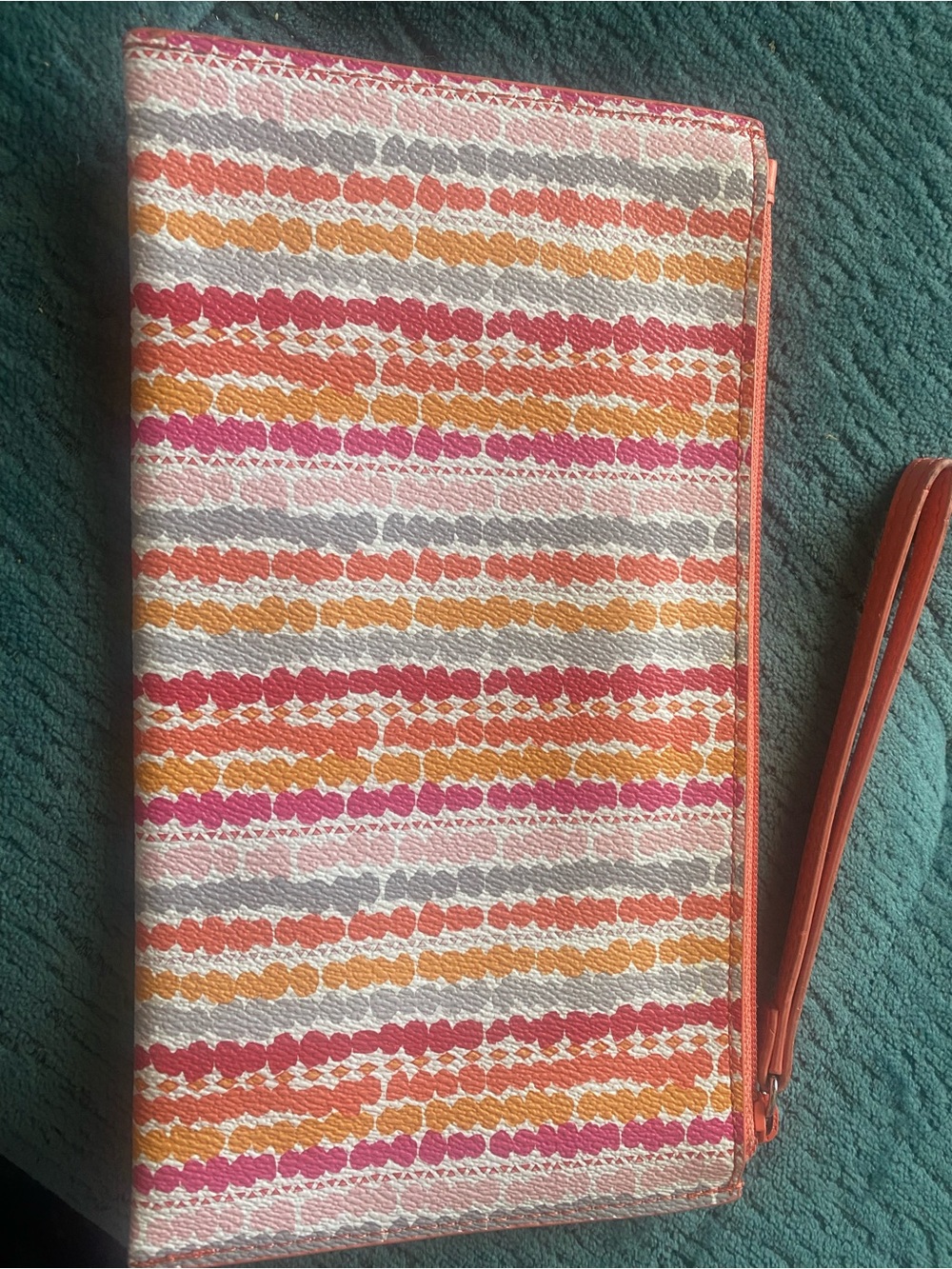 Vera Bradley Pink Coral Orange Gray Stripe Wristlet Clutch - Picture 5 of 5